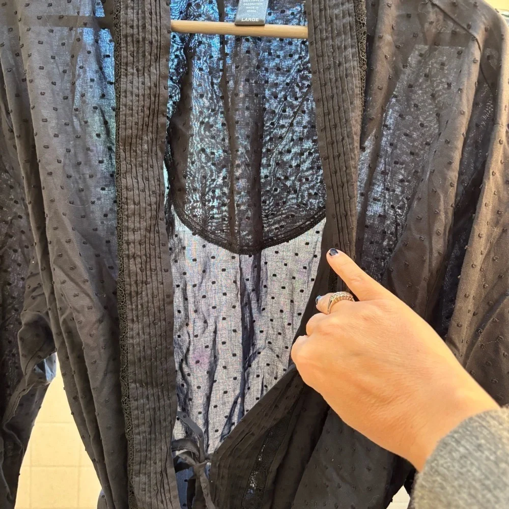 Fairy Grunge Eileen West Black Robe Size Large Lace Dainty Cotton Boho Chic